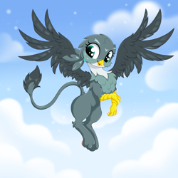 Size: 2500x2500 | Tagged: safe, artist:rurihal, gabby, griffon, g4, female, high res, sky background, solo, spread wings, wings