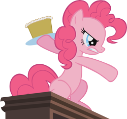 Size: 5590x5245 | Tagged: safe, artist:midnite99, pinkie pie, earth pony, pony, g4, season 2, secret of my excess, angry, assaulting with cake, cake, female, food, holding, mare, on hind legs, pinkie pie is not amused, simple background, solo, transparent background, unamused, vector