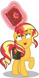 Size: 3000x5927 | Tagged: safe, artist:jp, derpibooru exclusive, sunset shimmer, pony, unicorn, equestria girls 10th anniversary, equestria girls, equestria girls specials, g4, my little pony equestria girls: mirror magic, .svg available, bag, book, cute, female, journal, magic, mare, saddle bag, shimmerbetes, simple background, solo, svg, telekinesis, transparent background, vector