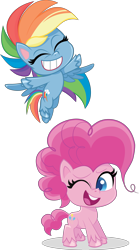 Size: 4073x7308 | Tagged: safe, pinkie pie, rainbow dash, earth pony, pegasus, pony, g4.5, my little pony: pony life, official, .svg available, duo, duo female, female, flying, mare, simple background, svg, transparent background, vector