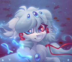 Size: 4096x3560 | Tagged: safe, artist:irinamar, oc, oc only, fish, pony, bubble, chest fluff, digital art, female, flowing mane, gem, looking at you, mare, ocean, signature, smiling, smiling at you, solo, underwater, water