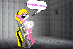 Size: 1024x683 | Tagged: safe, artist:anaponyx3, oc, oc only, oc:anapony, earth pony, pony, asylum, bondage, cloth gag, female, gag, over the nose gag, padded cell, solo, straitjacket