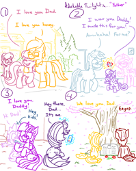 Size: 4779x6013 | Tagged: safe, artist:adorkabletwilightandfriends, applejack, big macintosh, firelight, lily, lily valley, princess cadance, princess flurry heart, shining armor, spike, starlight glimmer, twilight sparkle, oc, oc:arum valley, oc:forest valley, alicorn, dragon, earth pony, pony, unicorn, comic:adorkable twilight and friends, g4, adorkable, adorkable twilight, back, balancing, bedroom eyes, card, cellphone, cherry blossoms, comic, cute, dad, daddy, dimples, dimples of venus, dork, eyes on the prize, family, father, father and child, father and daughter, father's day, feels, female, flower, flower blossom, glowing, glowing horn, grave, gravestone, happy, hat, holding, horn, house, hug, implied bright mac, implied pear butter, levitation, love, magic, magic aura, male, mom, mother, phone, rear view, relatable, relationship, relationships, sitting, slice of life, smartphone, telekinesis, tree, twilight sparkle (alicorn)