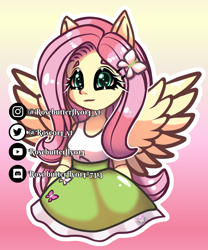 Size: 1000x1200 | Tagged: safe, artist:rosebutterfly014, fluttershy, human, pegasus, equestria girls 10th anniversary, equestria girls, g4, eared humanization, ears, female, gradient background, humanized, obtrusive watermark, pink hair, solo, teal eyes, watermark, winged humanization, wings, yellow skin