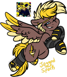 Size: 1635x1863 | Tagged: safe, artist:sexygoatgod, oc, oc only, oc:jagged spark, pegasus, pony, adoptable, boots, hoof shoes, male, male oc, prsk, sale, shoes, simple background, solo, transparent background