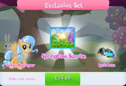 Size: 1267x861 | Tagged: safe, gameloft, dusty swift, pegasus, pony, g4, my little pony: magic princess, background character, background pony, bundle, bush, costs real money, english, female, lake, las pegasus resident, mare, mobile game, numbers, sale, solo, spread wings, text, water, wings