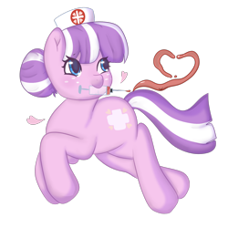 Size: 2048x2048 | Tagged: safe, artist:sinnamonsol, nurse sweetheart, earth pony, pony, g4, cute, female, floating, floating heart, heart, high res, mare, nurse sweetabetes, simple background, solo, syringe, transparent background