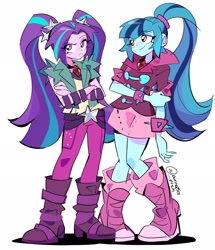 Size: 1762x2048 | Tagged: safe, artist:arrcticc_fish, aria blaze, sonata dusk, human, equestria girls, g4, clothes, crossed arms, duo, female, ponytail