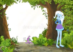 Size: 800x572 | Tagged: safe, spike, spike the regular dog, trixie, dog, human, equestria girls, g4, barefoot, dreamstime, duo, feet, female, forest, forest background, grass, hide and seek, hunting, male, male sniffing female, smell, smelling, sniffing, stock image, tracks
