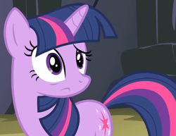Size: 829x640 | Tagged: safe, screencap, twilight sparkle, pony, unicorn, dragonshy, g4, season 1, bags under eyes, confused, cropped, female, looking back, mare, mouth on side of face, solo, unicorn twilight