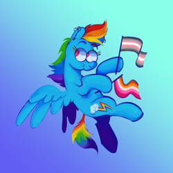 Size: 1280x1280 | Tagged: safe, artist:msponies, rainbow dash, pegasus, pony, g4, demigirl, demigirl pride flag, ear piercing, earring, female, gradient background, jewelry, lesbian, lesbian pride flag, piercing, pride, pride flag, solo, spread wings, wings