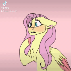 Size: 720x720 | Tagged: safe, artist:cocolove2176, discord, fluttershy, draconequus, pegasus, pony, g4, animated, blush sticker, blushing, cleveland show, duo, implied discoshy, implied shipping, implied straight, sound, tiktok, webm
