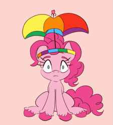 Size: 503x560 | Tagged: safe, artist:nedemai, derpibooru exclusive, pinkie pie, earth pony, pony, g4, animated, atg 2023, gif, hat, newbie artist training grounds, pink background, pinkie sense, simple background, solo, tail, twitchy tail, umbrella hat
