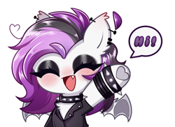 Size: 1000x728 | Tagged: safe, artist:arwencuack, oc, oc only, oc:moonstone, pony, undead, vampire, vampony, chibi, commission, cute, cute little fangs, emote, emotes, fangs, looking at you, simple background, smiling, smiling at you, solo, white background, ych result