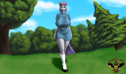 Size: 7680x4536 | Tagged: safe, artist:tsaritsaluna, maud pie, earth pony, anthro, plantigrade anthro, g4, big breasts, breasts, busty maud pie, clothes, dress, female, forest, huge breasts, looking at you, mare, solo, tree