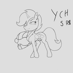 Size: 1122x1122 | Tagged: safe, alternate version, artist:lsantan_sanl, derpibooru exclusive, apple bloom, scootaloo, sweetie belle, alicorn, pony, g4, commission, cute, cutie mark crusaders, drawing, horn, solo, wings, ych example, your character here