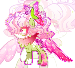 Size: 3084x2788 | Tagged: safe, artist:anno酱w, oc, oc only, butterfly, earth pony, pony, adoptable, base used, clothes, flower, high res, one eye covered, ponytail, raised hoof, scarf, solo, tattoo