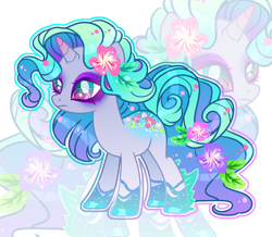 Size: 3368x2932 | Tagged: safe, ai assisted, ai content, artist:anno酱w, oc, oc only, pony, unicorn, base used, eyelashes, eyeshadow, fins, flower, high res, leaves, makeup, solo, unhappy
