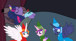 Size: 1640x882 | Tagged: safe, artist:brightstar40k, princess cadance, princess celestia, princess luna, twilight sparkle, alicorn, pony, g4, sleeping, sleeping beauty, twilight sparkle (alicorn)