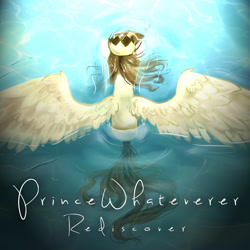 Size: 1080x1080 | Tagged: safe, artist:chocori, oc, oc only, oc:prince whateverer, pegasus, pony, album cover, crown, flowing mane, flowing tail, jewelry, large wings, overhead view, princewhateverer, regalia, solo, spread wings, tail, water, wings