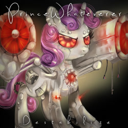 Size: 1080x1080 | Tagged: safe, artist:chocori, sweetie belle, pony, robot, unicorn, g4, angry, destabilize, princewhateverer, solo, song cover, sweetie bot, weapon