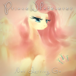 Size: 1080x1080 | Tagged: safe, artist:chocori, fluttershy, pegasus, pony, g4, cloud, female, lidded eyes, lying down, mare, on a cloud, princewhateverer, prone, solo, song cover, spread wings, wings