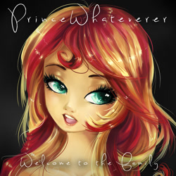 Size: 1080x1080 | Tagged: safe, artist:chocori, sunset shimmer, human, equestria girls, g4, bust, collarbone, female, gradient background, lipstick, looking sideways, nudity, open mouth, princewhateverer, solo, song cover
