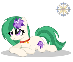 Size: 1571x1347 | Tagged: safe, artist:r4hucksake, oc, oc only, oc:primrose medley, earth pony, pony, female, flower, flower in hair, lying down, mare, prone, simple background, solo, transparent background