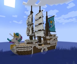 Size: 855x704 | Tagged: safe, artist:higvern, princess celestia, g4, 3d, boat, figurehead, flag, flag of equestria, minecraft, screenshots, ship