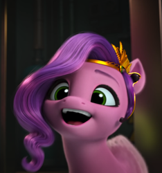 Size: 1744x1864 | Tagged: safe, screencap, pipp petals, pegasus, pony, g5, my little pony: make your mark, my little pony: make your mark chapter 4, sunny side up, spoiler:g5, adorable face, adorapipp, bust, cropped, cute, diadem, female, folded wings, headset, headset mic, mare, open mouth, open smile, smiling, solo, wings