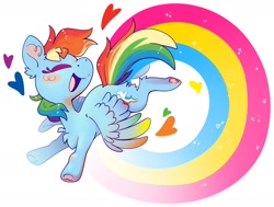 Size: 1280x970 | Tagged: safe, alternate version, artist:cutepencilcase, rainbow dash, pegasus, pony, g4, eyes closed, pansexual pride flag, pride, pride flag, simple background, smiling, solo, white background