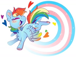 Size: 1280x970 | Tagged: safe, alternate version, artist:cutepencilcase, rainbow dash, pegasus, pony, g4, eyes closed, heart, pride, pride flag, simple background, smiling, solo, trans rainbow dash, transgender, transgender pride flag, white background