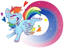 Size: 1280x970 | Tagged: safe, alternate version, artist:cutepencilcase, rainbow dash, pegasus, pony, g4, bisexual pride flag, eyes closed, heart, pride, pride flag, simple background, smiling, solo, white background