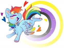 Size: 1280x970 | Tagged: safe, alternate version, artist:cutepencilcase, rainbow dash, pegasus, pony, g4, eyes closed, heart, nonbinary pride flag, pride, pride flag, simple background, smiling, solo, white background