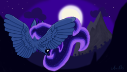 Size: 1920x1080 | Tagged: safe, princess luna, alicorn, pony, g4, female, mare, moon, night, solo, stars