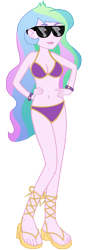Size: 4286x11849 | Tagged: safe, artist:kevintoons915, color edit, edit, vector edit, princess celestia, principal celestia, human, equestria girls, g4, absurd resolution, belly button, bikini, breasts, clothes, colored, feet, female, hand on hip, sandals, simple background, solo, sunglasses, swimsuit, transparent background, vector