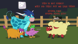 Size: 3844x2162 | Tagged: safe, artist:tarkan809, derpibooru exclusive, garble, princess ember, smolder, spike, bird, chicken, cow, pig, sheep, g4, animated, chickenified, cowified, crossover, female, fence, gif, high res, jeb , male, minecraft, moon, not scootaloo, pigified, sheepified, species swap, text