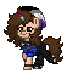 Size: 220x244 | Tagged: safe, oc, oc only, oc:rebecca, human, pony, unicorn, pony town, animated, asexual, asexual pride flag, beanie, blinking, bracelet, brown eyes, brown hair, brown mane, brown tail, choker, clothes, curly hair, curly mane, curly tail, edgy, emo, female, fluffy hair, freckles, hair highlights, happy, hat, horn, jewelry, long hair, long mane, long tail, mare, neutral, pansexual, pansexual pride flag, pants, pixel art, ponified, pride, pride flag, pride month, punk, shirt, shoes, simple background, smiling, solo, spiked choker, tail, transparent background, trotting, two toned hair, walk cycle, walking
