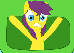 Size: 1078x772 | Tagged: safe, artist:timmywilson26, lemon drop, earth pony, pony, g1, g4, one bad apple, season 3, base used, cute, female, float, food, frown, g1 to g4, generation leap, lemondropabetes, lettuce, mare, parade, scared, solo, vegetables, watch out