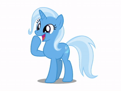 Size: 960x720 | Tagged: safe, ai assisted, ai content, trixie, pony, unicorn, g4, ai voice, eiffel 65, female, i'm blue, mare, open mouth, open smile, raised hoof, shadow, simple background, singing, smiling, solo, sound, sound only, uberduck.ai, webm, white background, youtube link