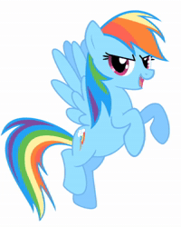 Size: 576x720 | Tagged: safe, ai assisted, ai content, artist:nethear, rainbow dash, pegasus, pony, g4, ai voice, eiffel 65, female, flying, i'm blue, looking at you, mare, open mouth, open smile, simple background, singing, smiling, smiling at you, solo, sound, sound only, spread wings, uberduck.ai, webm, white background, wings, youtube link
