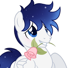 Size: 1165x1080 | Tagged: safe, alternate version, artist:cstrawberrymilk, oc, oc only, oc:moonlight dust, pegasus, pony, g4, flower, flower in mouth, male, male oc, mouth hold, rose, rose in mouth, simple background, solo, stallion, transparent background