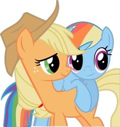 Size: 1896x2000 | Tagged: safe, artist:rosasaav, applejack, rainbow dash, earth pony, pegasus, pony, g4, base used, duo, duo female, female, folded wings, inkscape, lineart, mare, simple background, smiling, transparent background, vector, wings