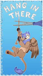 Size: 2002x3580 | Tagged: safe, artist:elicitie, oc, oc only, oc:nyna kyo, griffon, female, gradient background, griffon oc, high res, inspiration, paws, rope, scissors, solo, wings