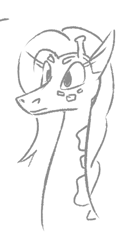 Size: 257x477 | Tagged: safe, artist:jargon scott, oc, oc only, giraffe, bust, female, grayscale, monochrome, simple background, smiling, solo, white background