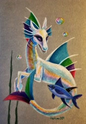Size: 2380x3430 | Tagged: safe, artist:cahandariella, princess celestia, princess luna, alicorn, fish, pony, siren, g4, bubble, colored pencil drawing, dorsal fin, duo, duo female, female, fin, fish tail, fishified, flowing tail, gills, high res, newbie artist training grounds, purple eyes, seaweed, signature, sirenified, sirenlestia, species swap, swimming, tail, teeth, traditional art, tuna, underwater, water