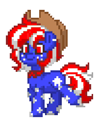Size: 204x252 | Tagged: safe, oc, oc only, oc:amareica, earth pony, pony, pony town, animated, bandana, blue coat, cowboy hat, ear piercing, earring, female, freckles, gif, hat, jewelry, mare, nation ponies, piercing, ponified, short hair, simple background, solo, transparent background, trotting, trotting in place, united states