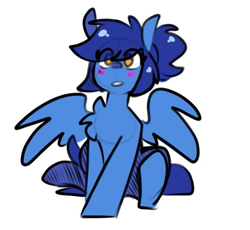 Size: 631x580 | Tagged: safe, artist:lrusu, oc, oc only, pegasus, pony, chest fluff, eye clipping through hair, hair over one eye, simple background, sketch, solo, spread wings, white background, wings