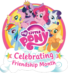 Size: 4388x4771 | Tagged: safe, applejack, fluttershy, pinkie pie, rainbow dash, rarity, twilight sparkle, alicorn, earth pony, pegasus, pony, unicorn, g4, official, .svg available, cloud, female, friendship month, mane six, mare, my little pony logo, simple background, stars, stock vector, svg, text, transparent background, twilight sparkle (alicorn), vector