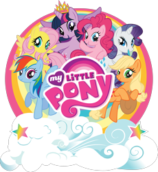 Size: 4388x4771 | Tagged: safe, applejack, fluttershy, pinkie pie, rainbow dash, rarity, twilight sparkle, alicorn, earth pony, pegasus, pony, unicorn, g4, official, .svg available, cloud, female, friendship month, mane six, mare, my little pony logo, simple background, stars, stock vector, svg, textless, textless version, transparent background, twilight sparkle (alicorn), vector